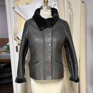 Danier dark green Leather Jacket with green fur